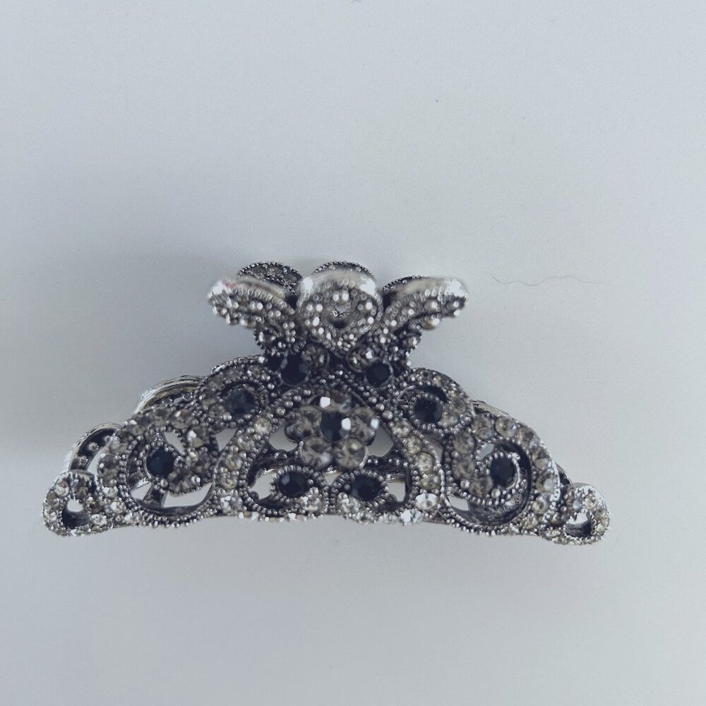 NYE Hair Bling! Silver and Black Crystal Hair Clip